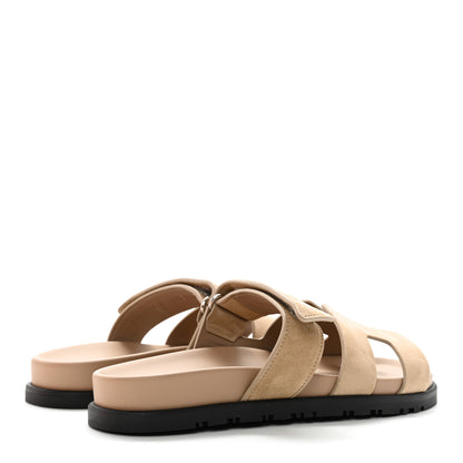 Hermes Suede Goatskin Womens Chypre Sandals 37.5 Beige Argile 4 of 10