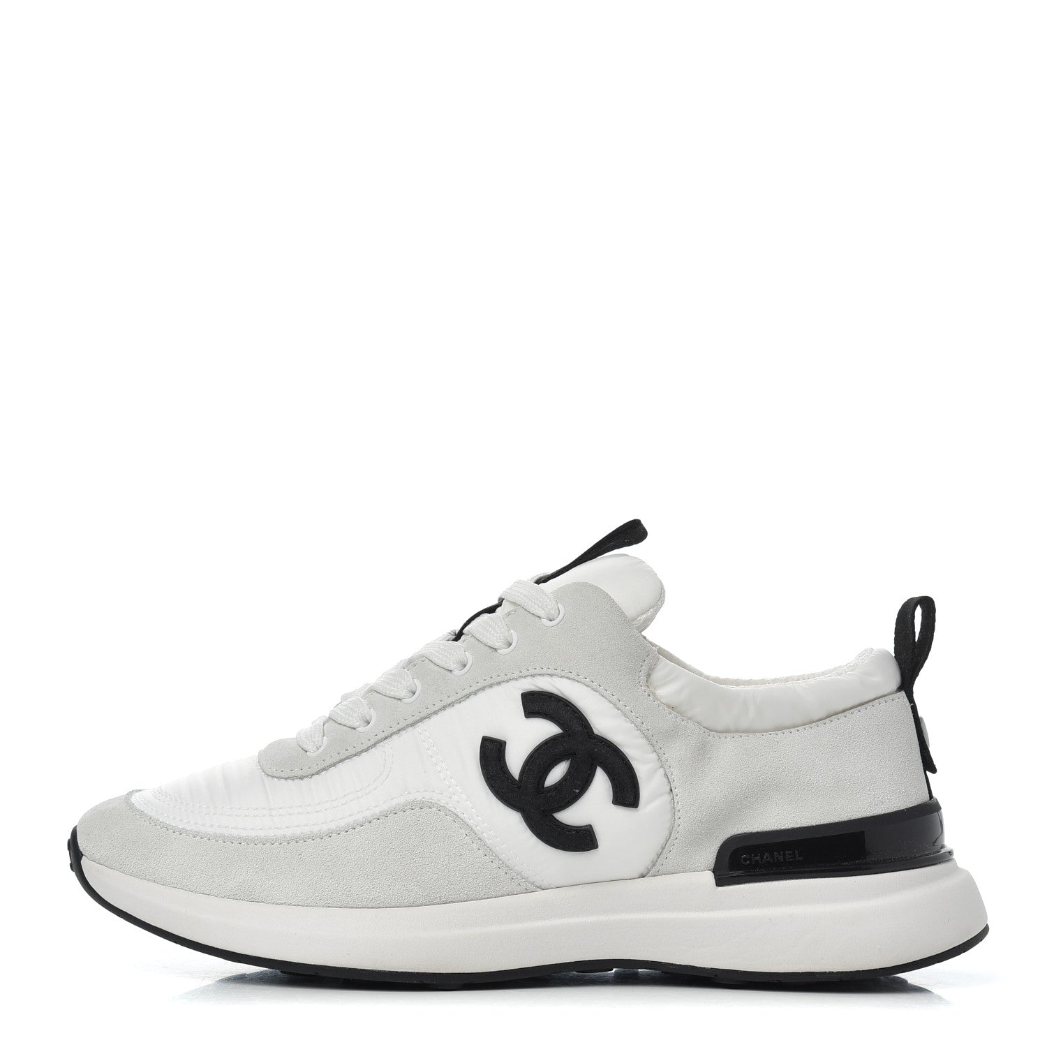 Chanel Nylon Suede Calfskin Womens CC Sneakers 36 Grey White 1 of 16
