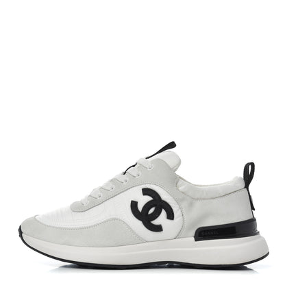 Chanel Nylon Suede Calfskin Womens CC Sneakers 36 Grey White 1 of 16