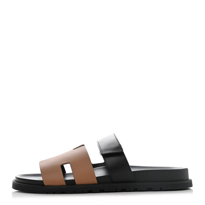 Hermes Calfskin Mens Chypre Sandals 44 Naturel Safari Black 1 of 8