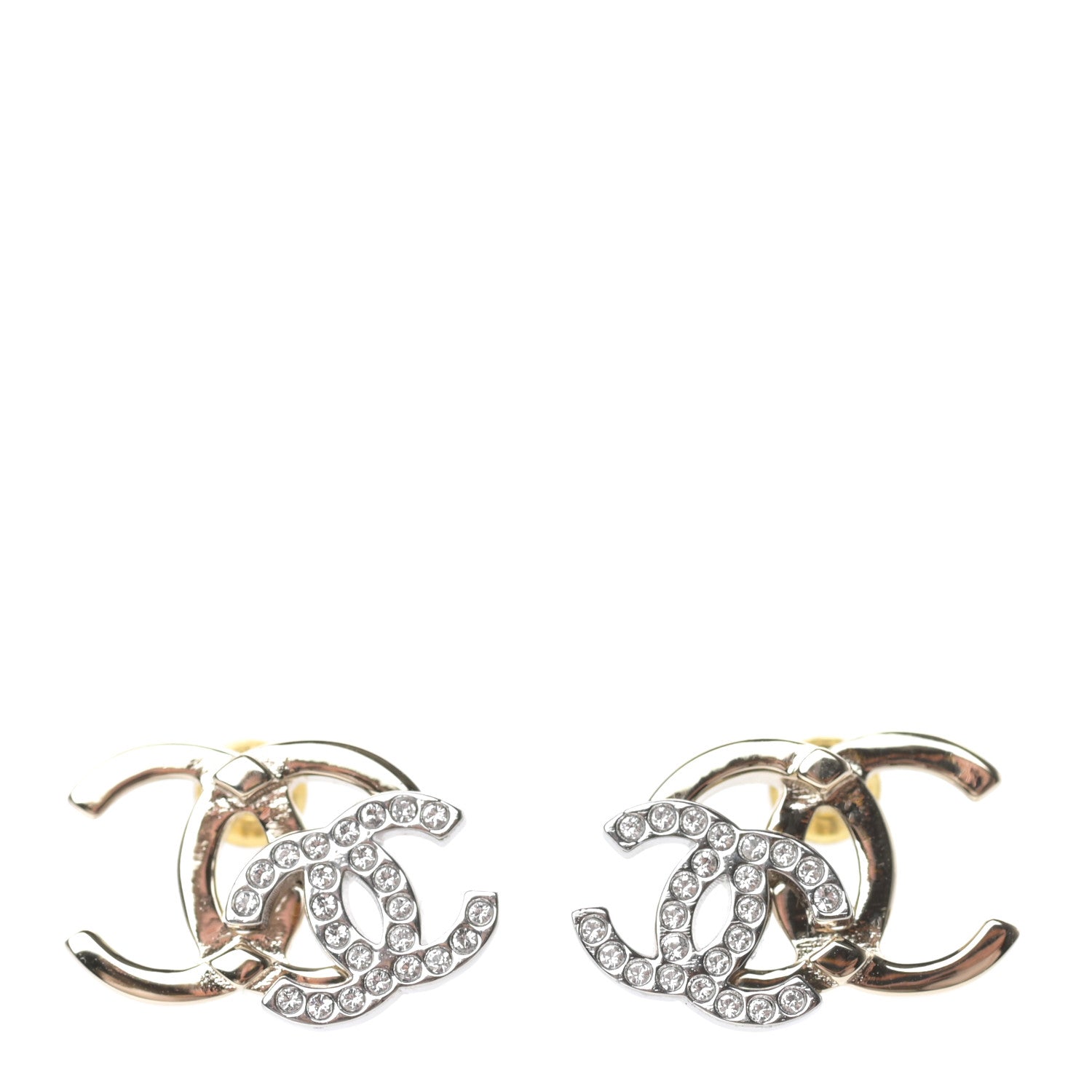 Chanel Crystal Double CC Earrings Gold Silver 1 of 4