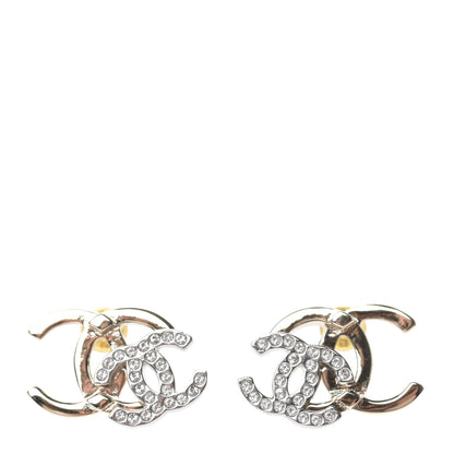 Chanel Crystal Double CC Earrings Gold Silver 1 of 4