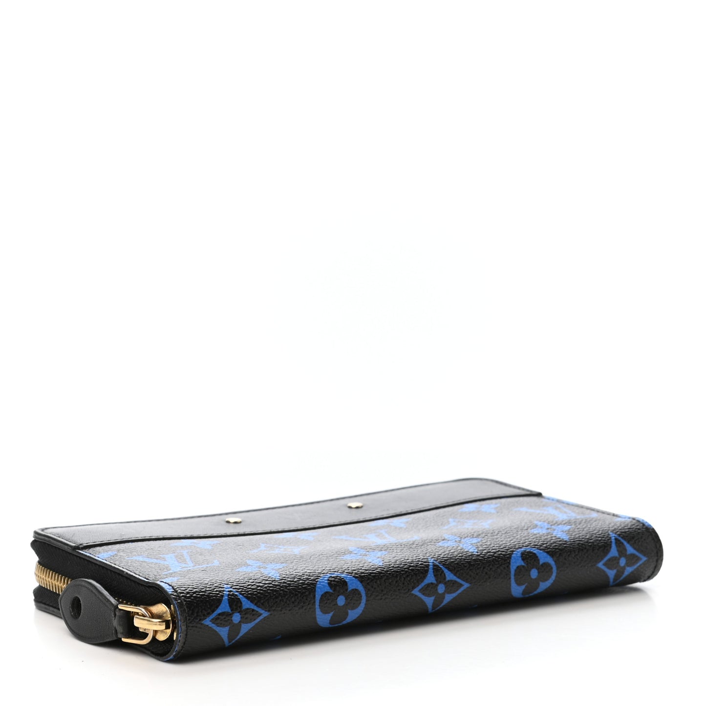 Calfskin Colored Monogram Zippy Wallet Blue Black