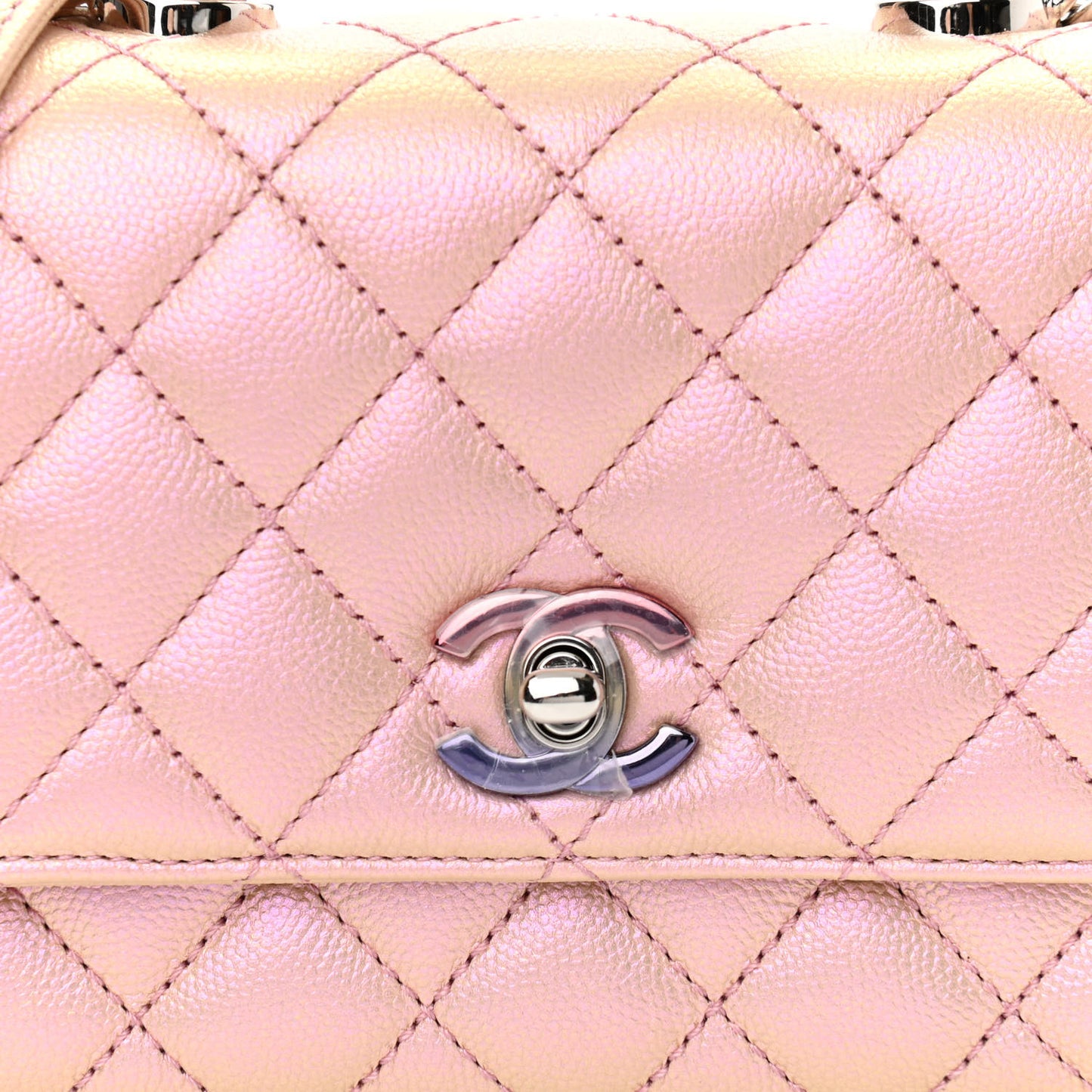 Iridescent Caviar Quilted Extra Mini Coco Handle Flap Light Pink