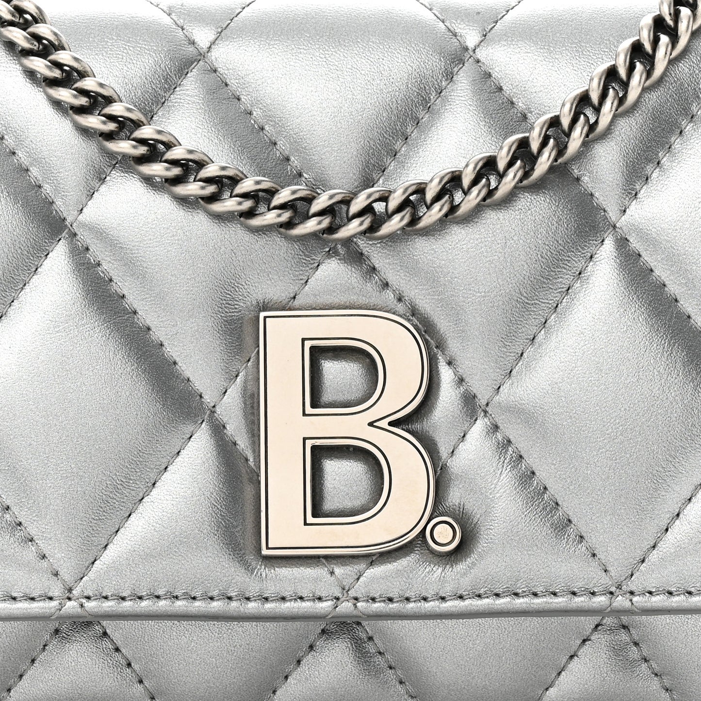 Metallic Calfskin Quilted Touch B Wallet On Chain Silver