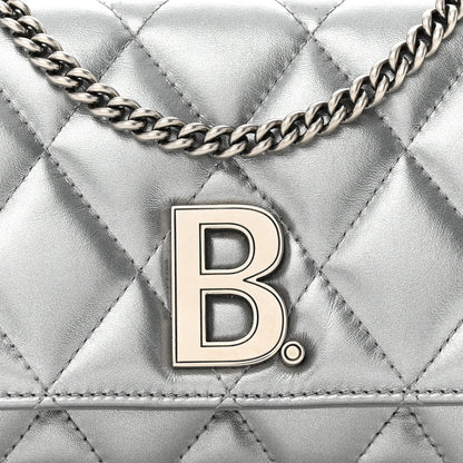 Balenciaga Metallic Calfskin Quilted Touch B Wallet On Chain Silver 7 of 9