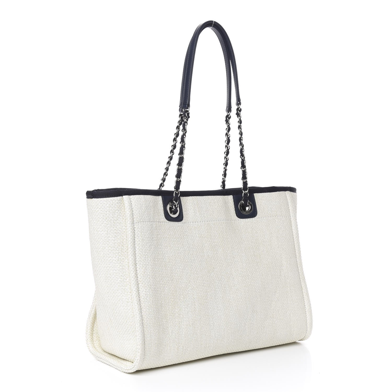 Chanel Woven Straw Raffia Small Deauville Tote White Navy 3 of 10