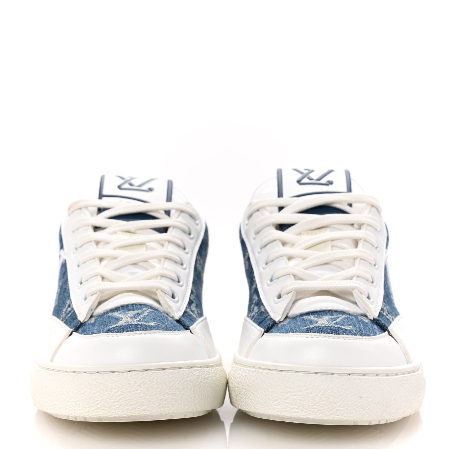 Louis Vuitton Calfskin Monogram Denim Womens Charlie Sneakers 36 White Blue 3 of 11