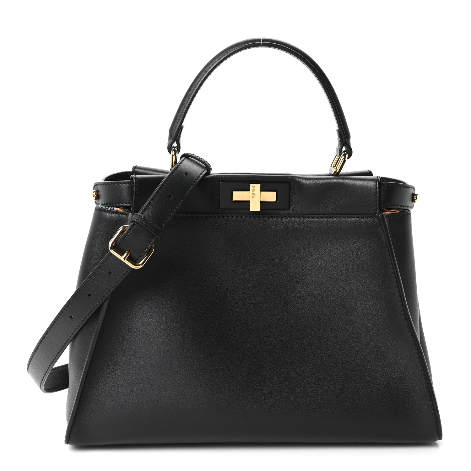 Fendi Calfskin Velvet Fun Fair Medium Peekaboo Iconic Satchel Black Tobacco Multicolor 1 of 9