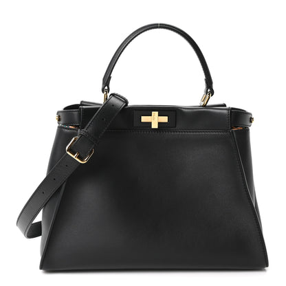 Fendi Calfskin Velvet Fun Fair Medium Peekaboo Iconic Satchel Black Tobacco Multicolor 1 of 9