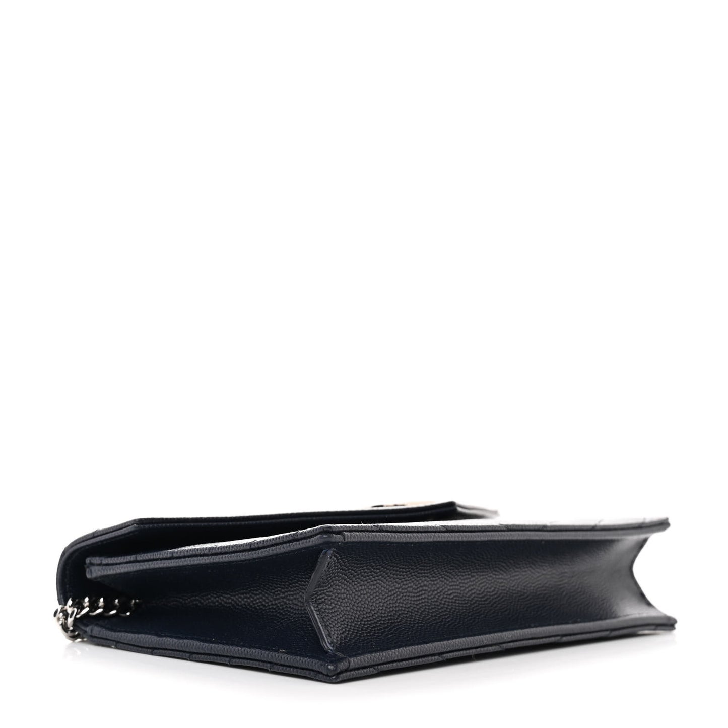 Grain De Poudre Matelasse Chevron Monogram Envelope Chain Wallet Navy