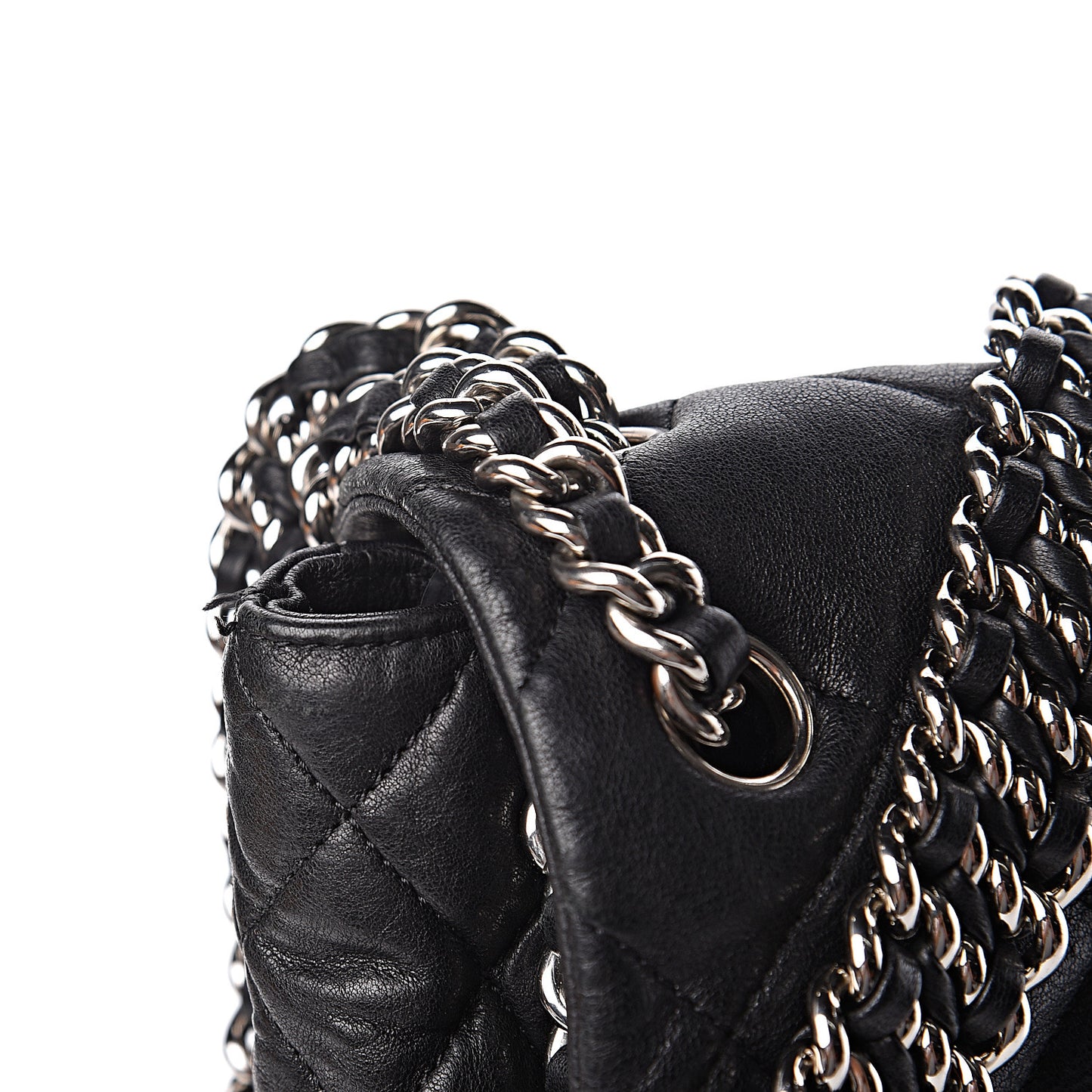 Washed Lambskin Quilted Maxi Chain Around Flap Black