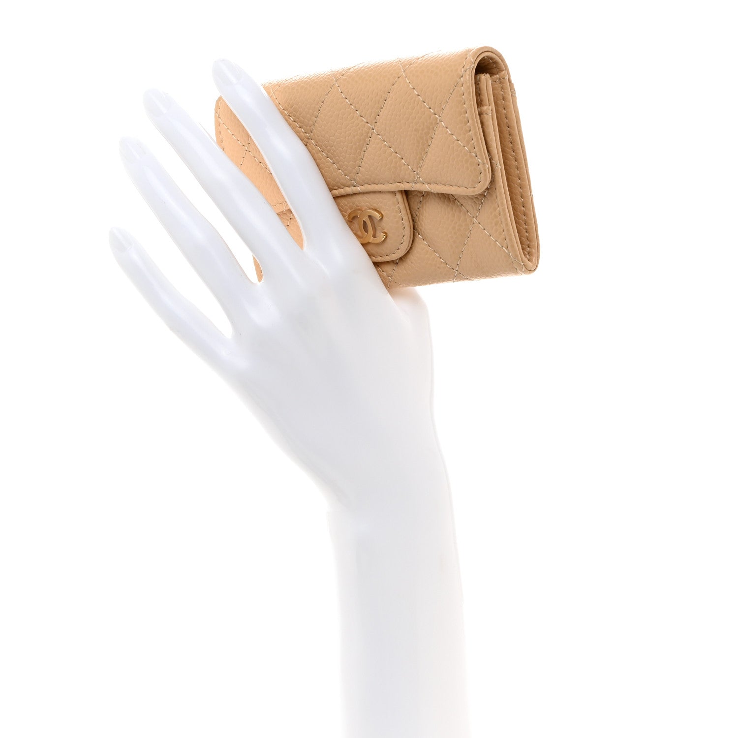 Chanel Caviar Quilted Flap Card Holder Wallet Beige 2 of 9