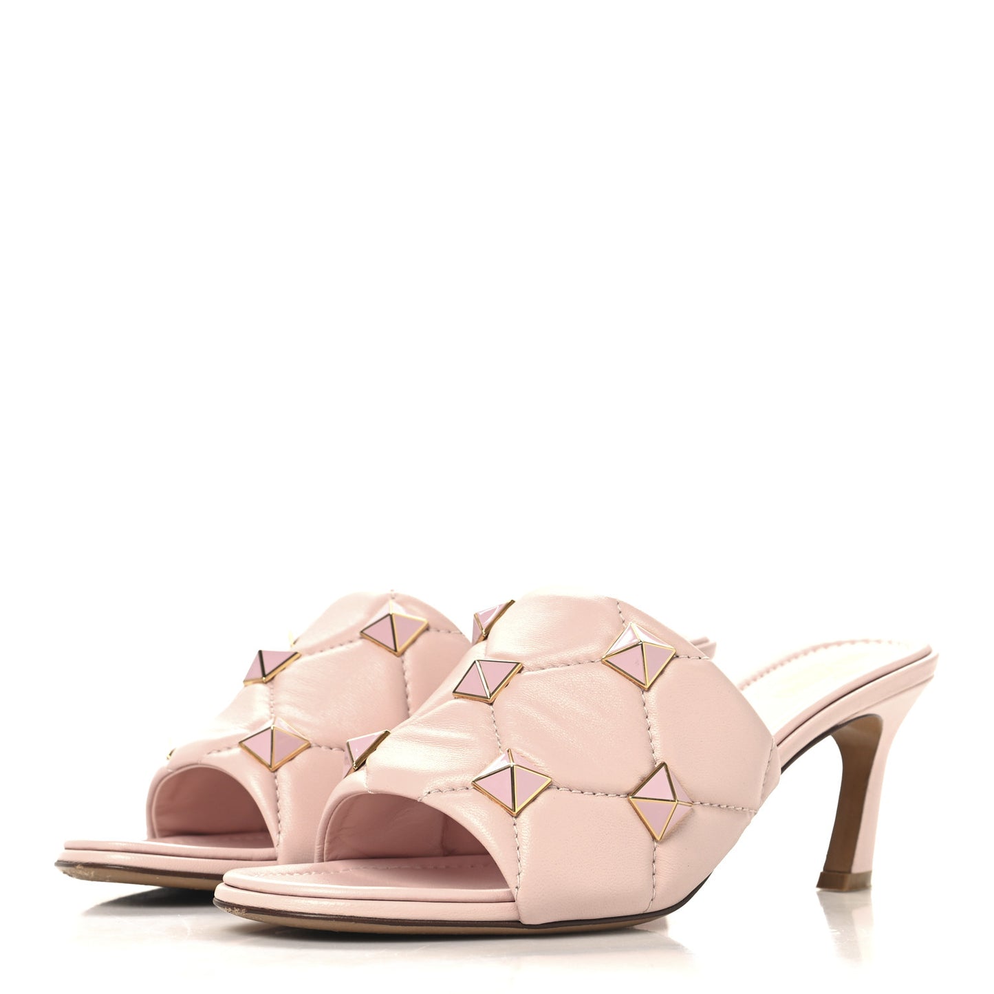 Nappa Enamel Quilted Monochrome Roman Stud 65mm Slide Sandals 39.5 Rose Cannelle