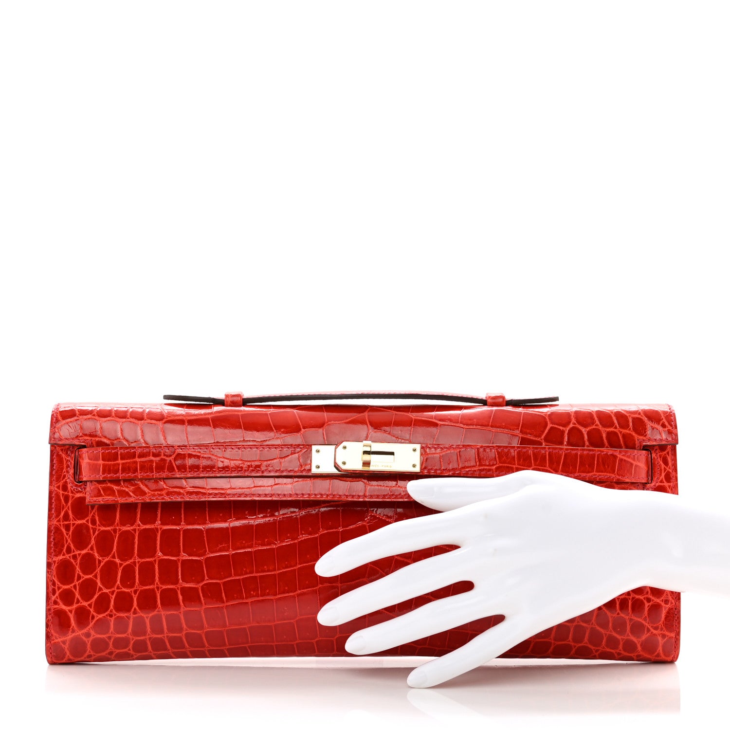 Hermes Shiny Niloticus Crocodile Kelly Cut Pochette Geranium 2 of 9