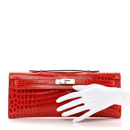 Hermes Shiny Niloticus Crocodile Kelly Cut Pochette Geranium 2 of 9