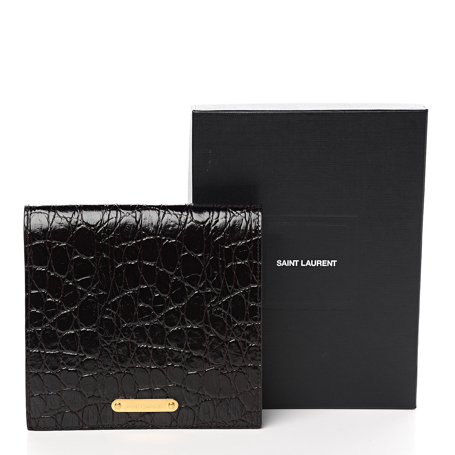 Saint Laurent Calfskin Crocodile Embossed Wallet Black 5 of 5