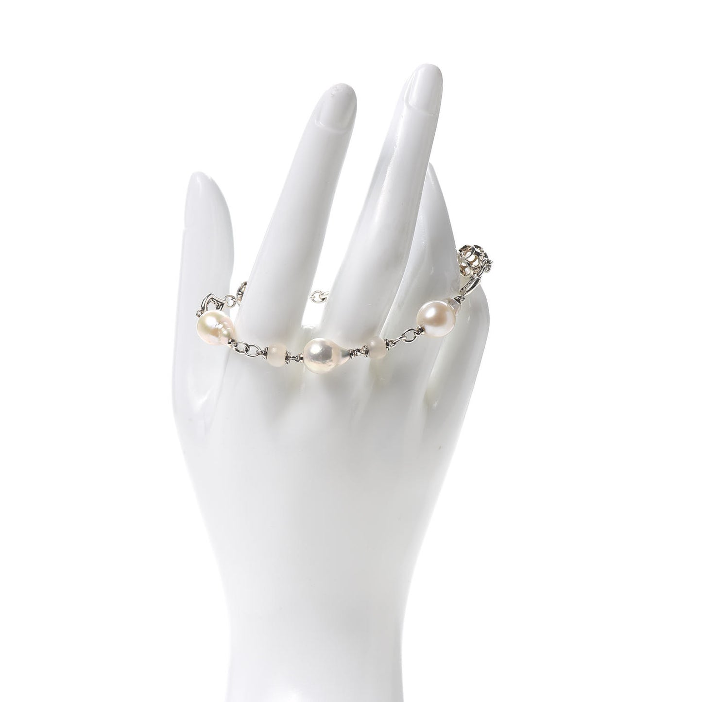 Sterling Silver 18K Yellow Gold Pearl Moonstone Ruby Naga Dragon Bracelet