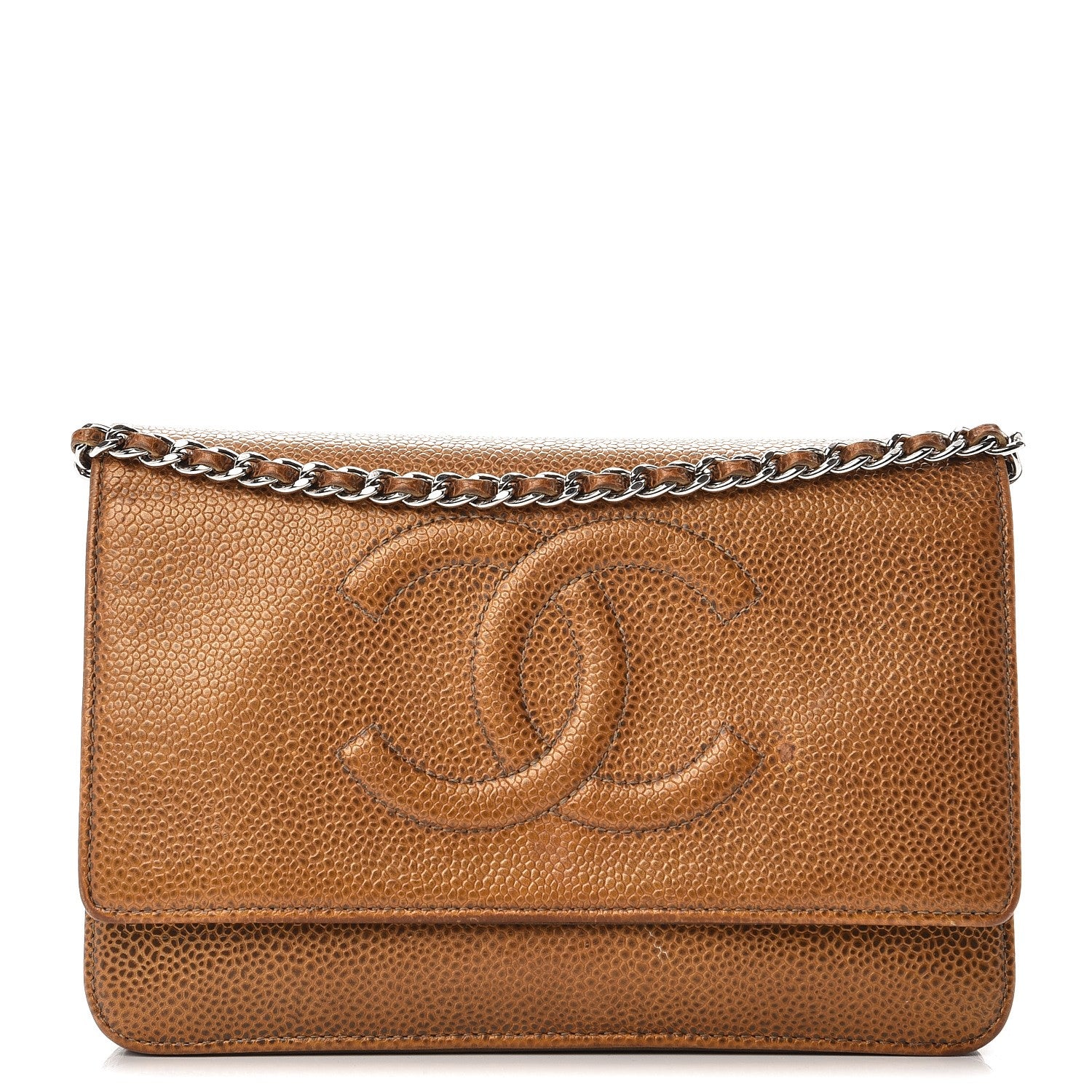 Chanel Metallic Caviar Timeless CC Wallet on Chain WOC Bronze 1 of 15