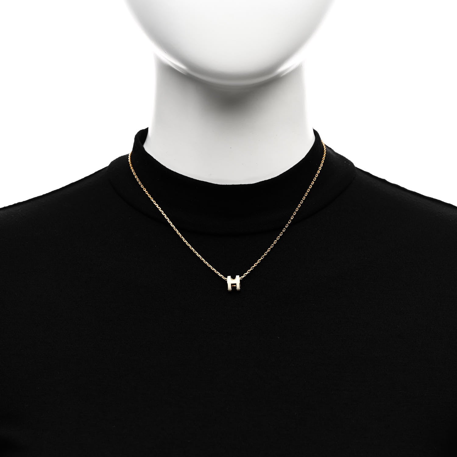 Hermes Lacquered Gold Mini Pop H Pendant Necklace White 2 of 8