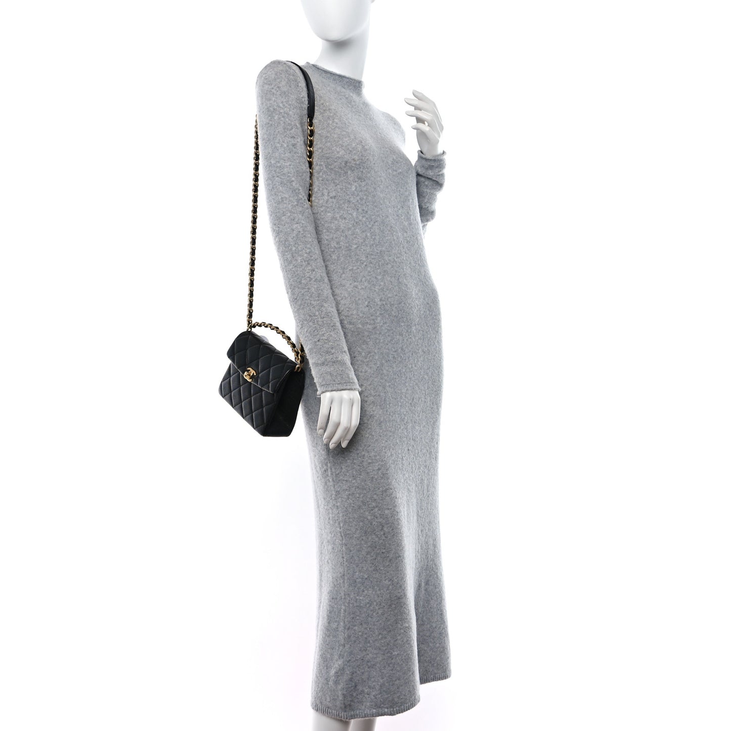 Caviar Quilted 31 Rue Cambon Mini Top Handle Flap Black