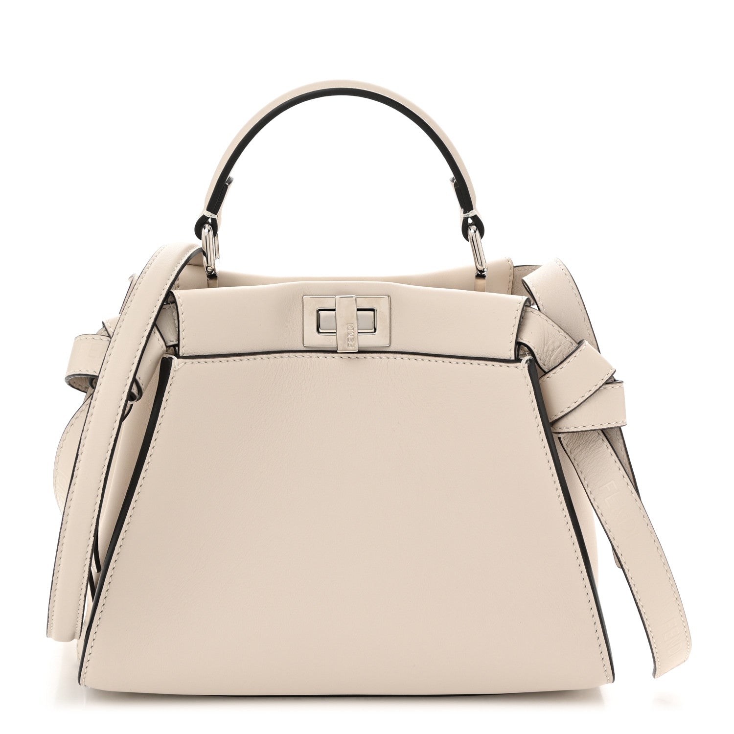 Fendi Vitello Seta Suede FF Mini Peekaboo Iconic Satchel Uovo Sigaro Marrone 1 of 10