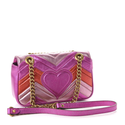 Gucci Metallic Calfskin Matelasse Mini GG Marmont Shoulder Bag Fuchsia 3 of 10