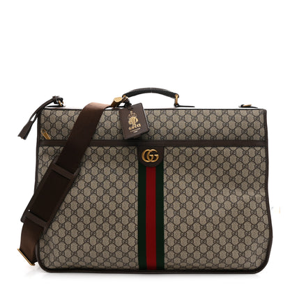 Gucci GG Supreme Monogram Textured Dollar Calfskin Web Ophidia Savoy Garment Bag Beige Ebony New Acero 1 of 9