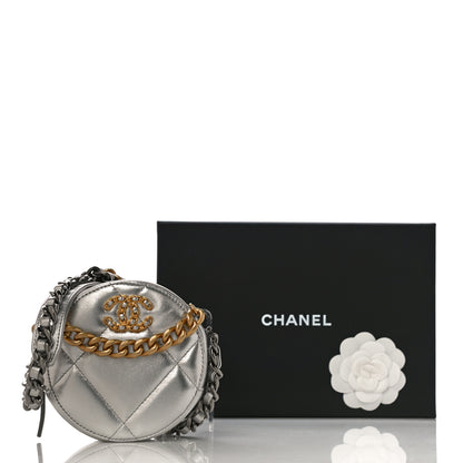 Chanel Metallic Lambskin Quilted Chanel 19 Round Clutch With Chain Silver 12 of 12