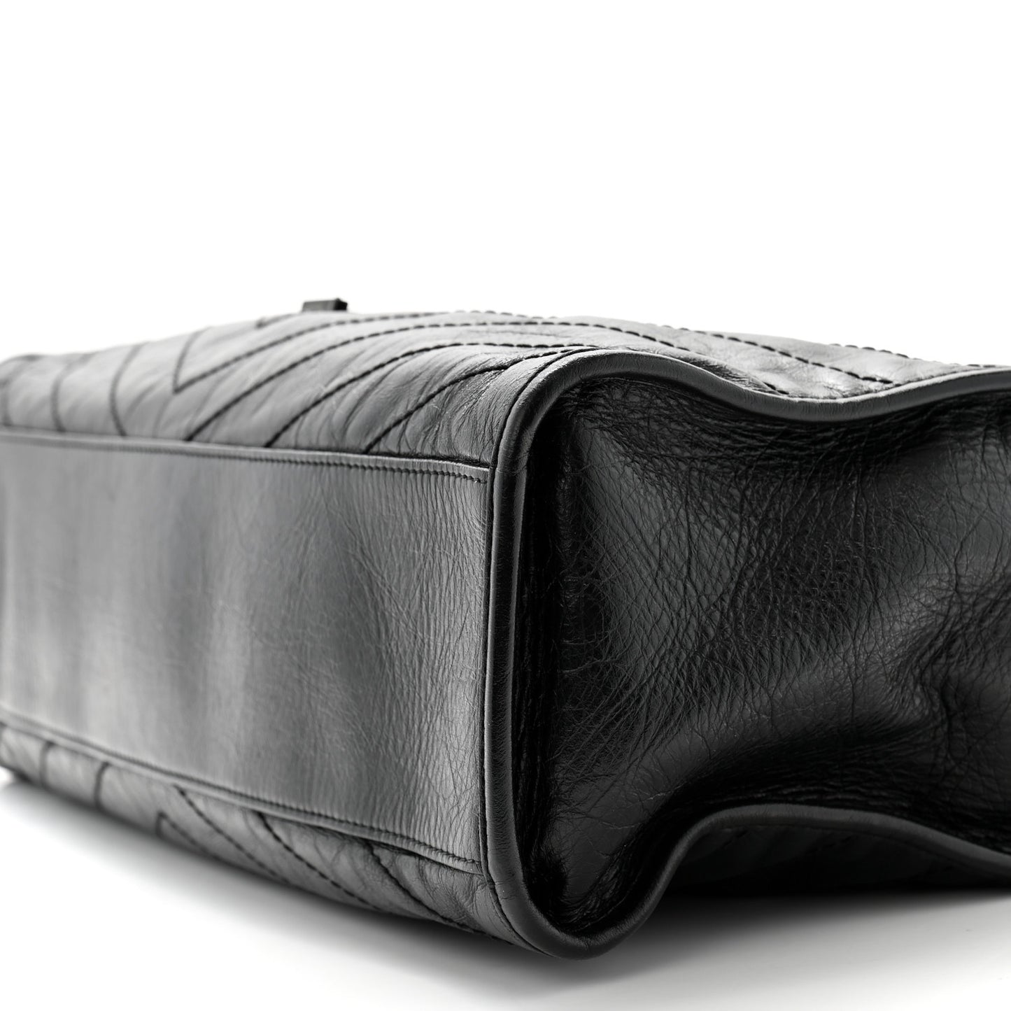 Crinkled Calfskin Matelasse Monogram Large Niki Shopper Tote Black