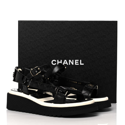 Chanel Lambskin Logo Platform Sandals 40 Black White 9 of 9