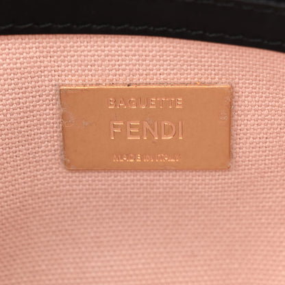 Fendi Canvas Vitello King FF Embroidered Baguette Rosa Quarzo Black 6 of 11