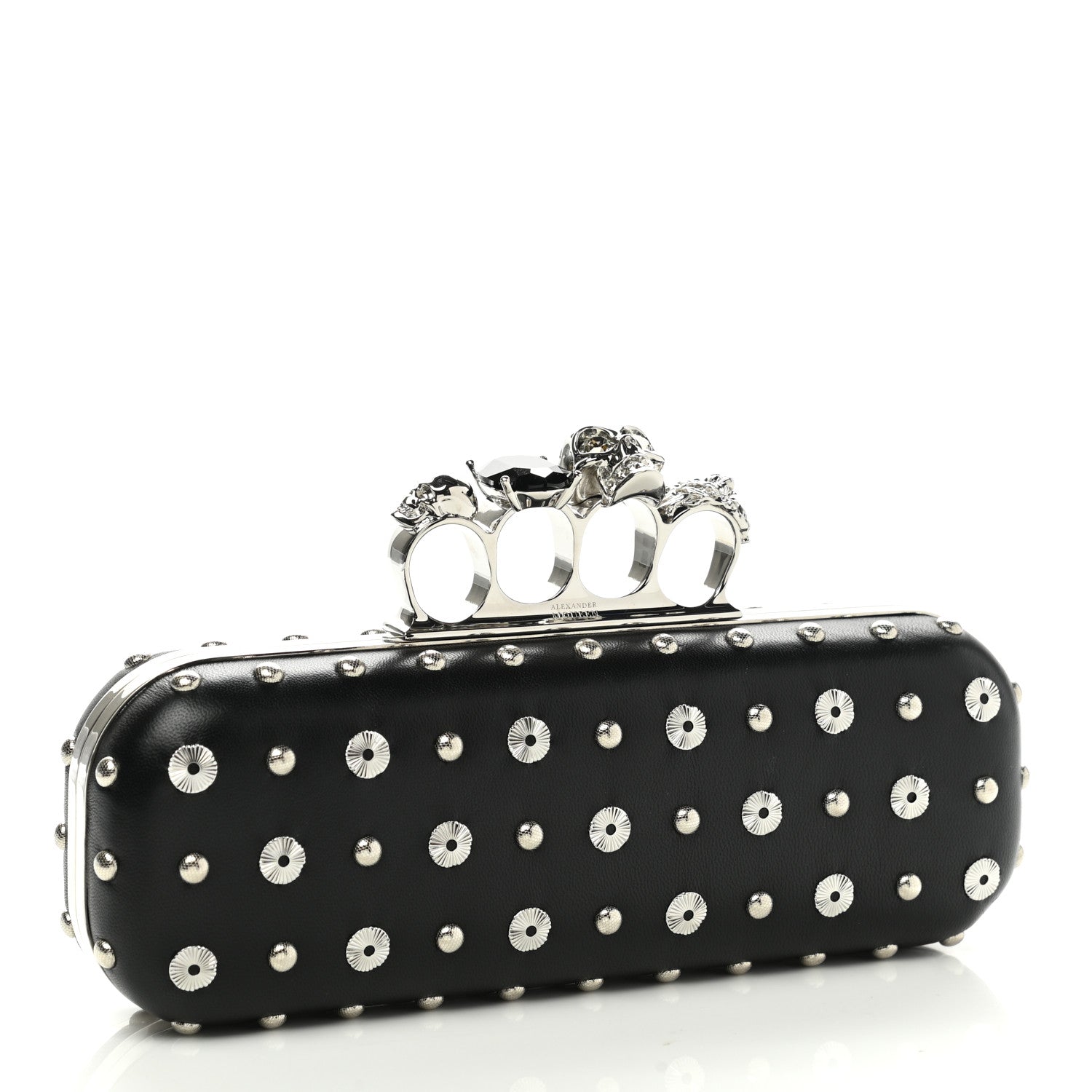 Alexander McQueen Nappa Studded Skull Knuckle Box Clutch Black 3 of 7