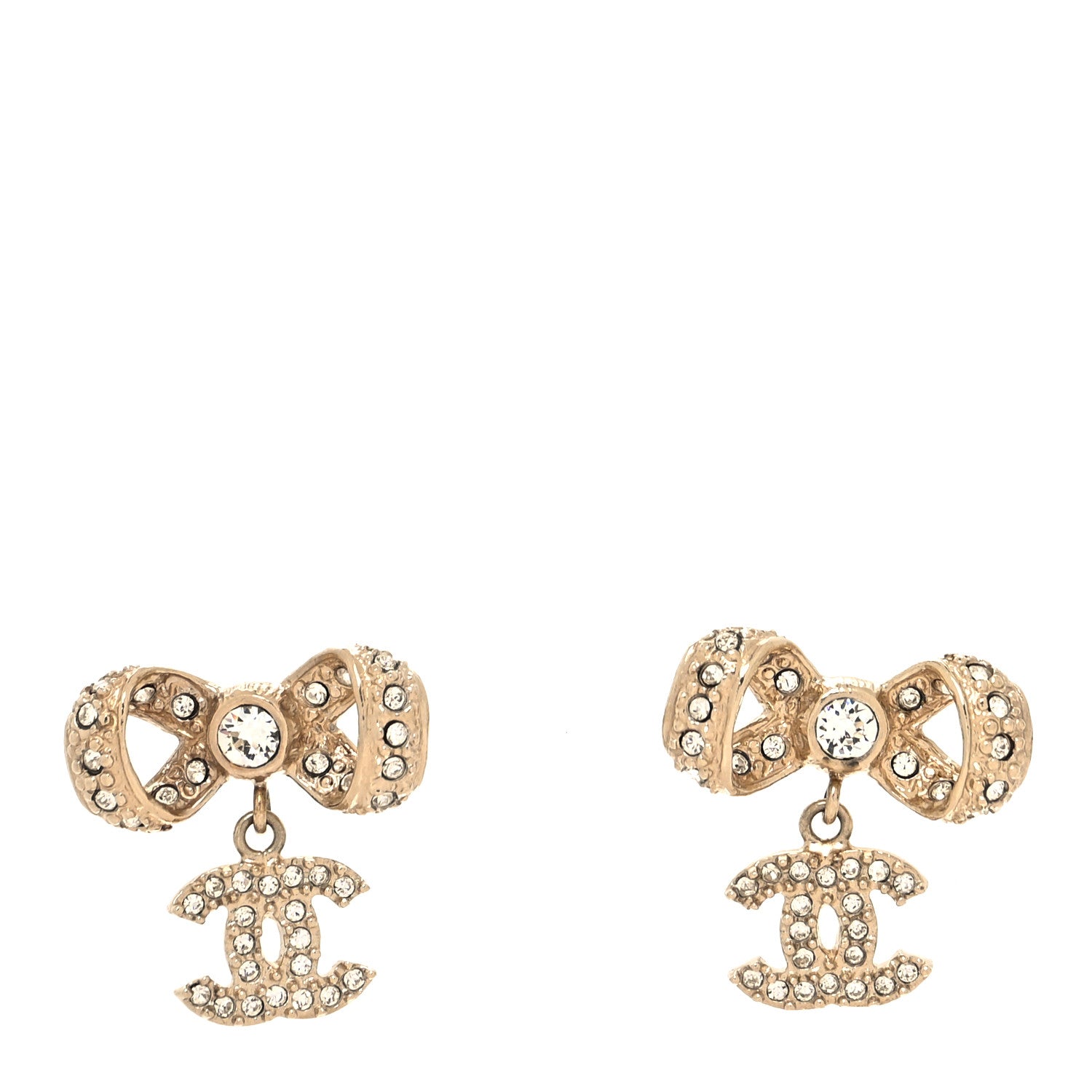 Chanel Crystal CC Bow Drop Earrings Gold 1 of 5