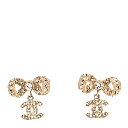 Chanel Crystal CC Bow Drop Earrings Gold 1 of 5