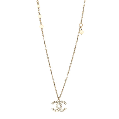 Chanel Pearl Crystal CC Drop Necklace Gold 1 of 5