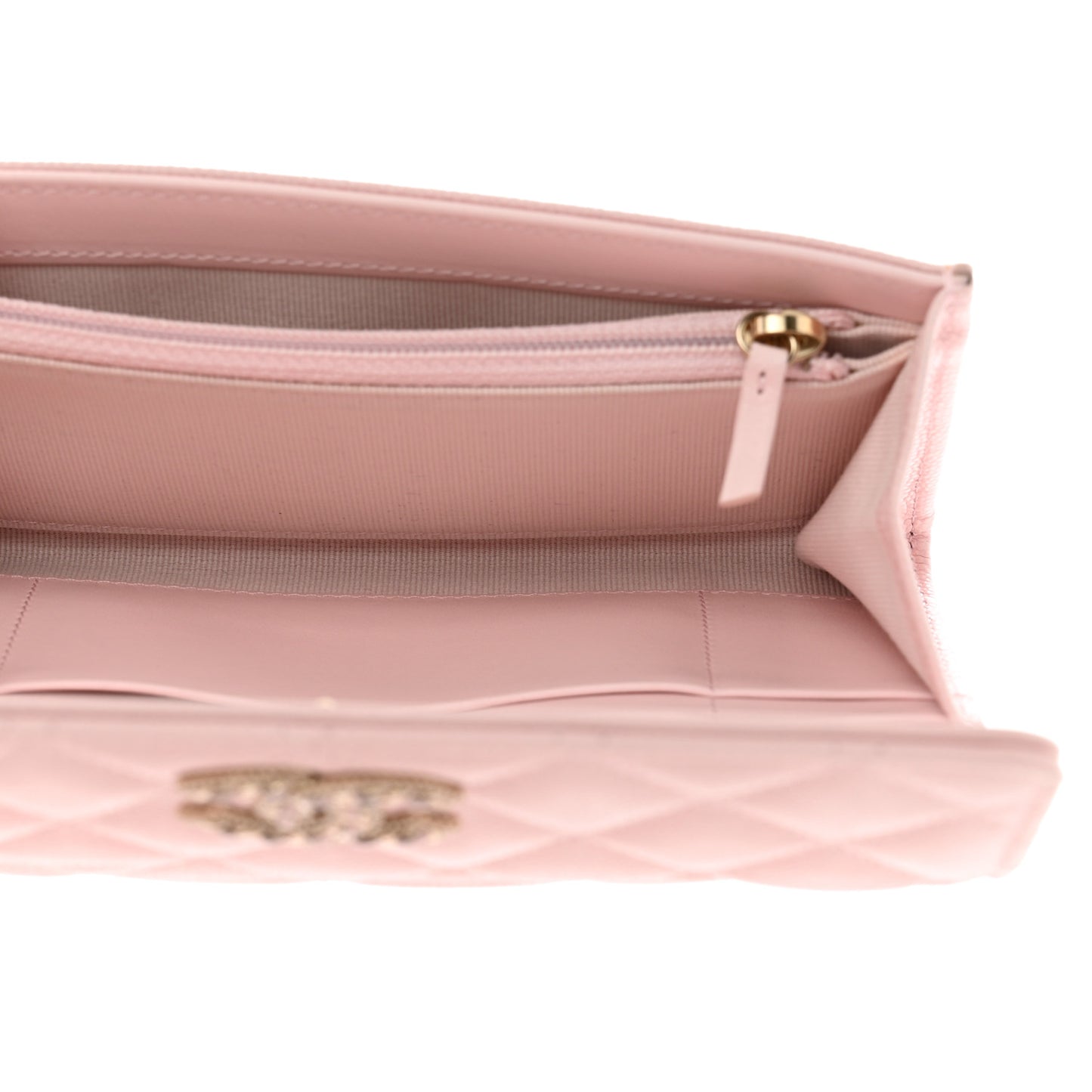 Caviar Quilted Crystal CC Large Gusset Flap Wallet Pink