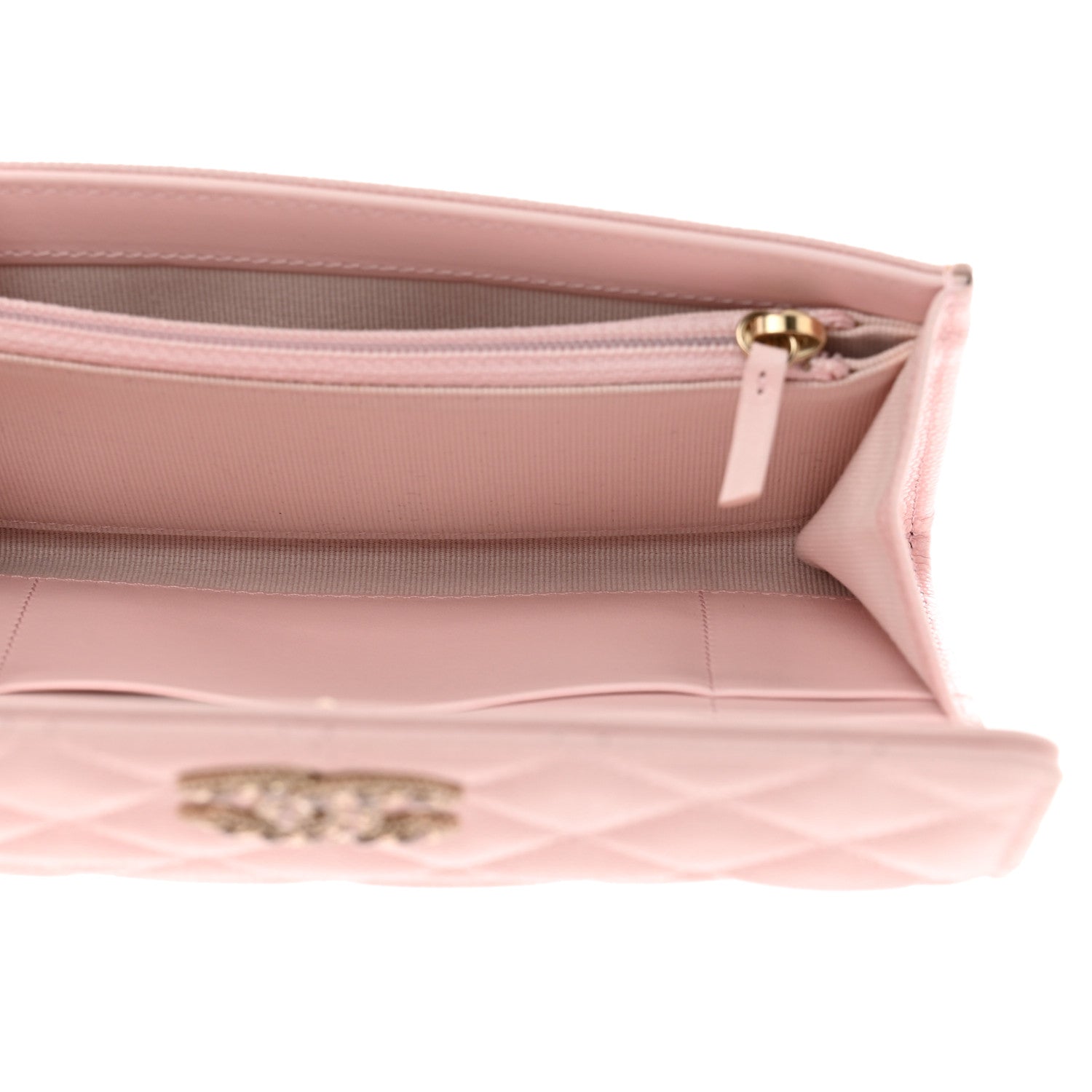 Chanel Caviar Quilted Crystal CC Large Gusset Flap Wallet Pink 5 of 12