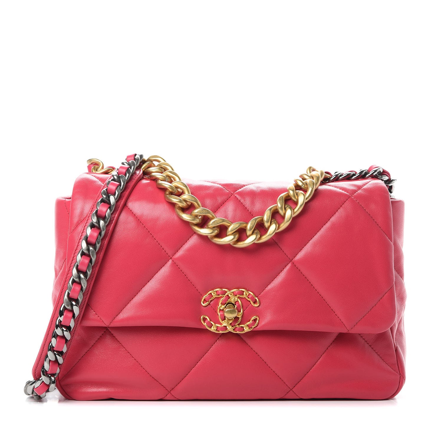 Lambskin Quilted Large 19 Flap Dark Pink