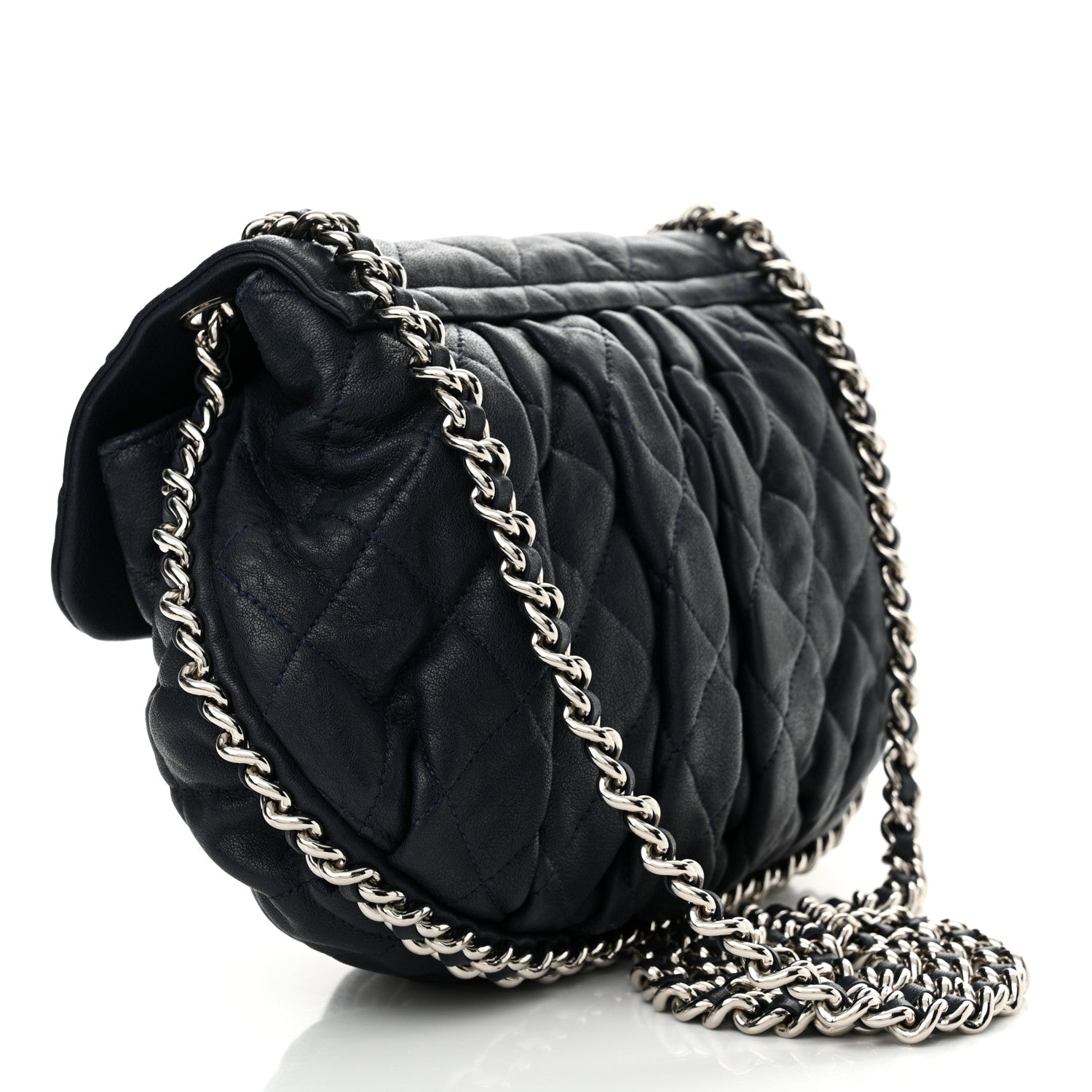 Chanel Washed Lambskin Quilted Medium Chain Around Messenger Navy Blue 3 of 11