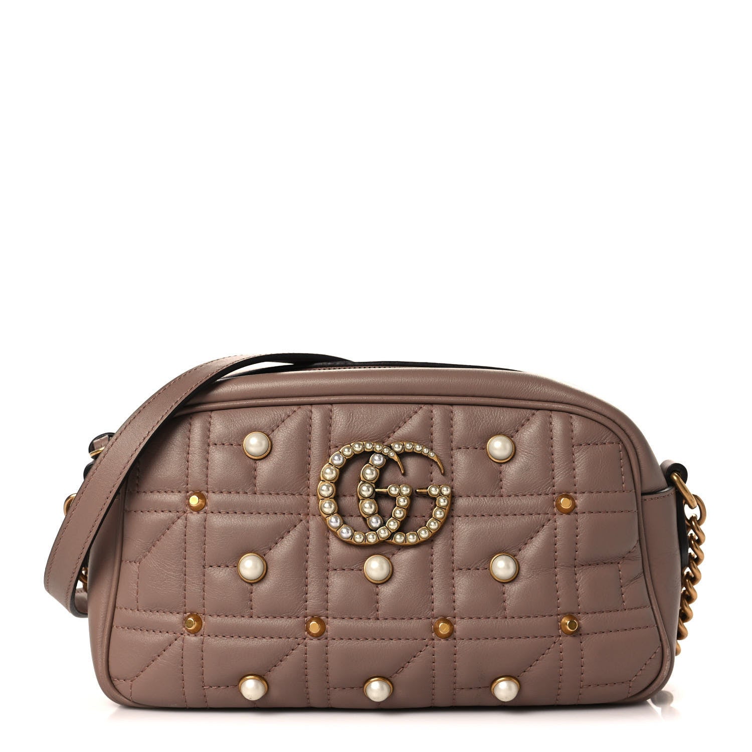 Gucci Calfskin Matelasse Studded Small Pearly GG Marmont Chain Shoulder Bag Porcelain Rose 1 of 9