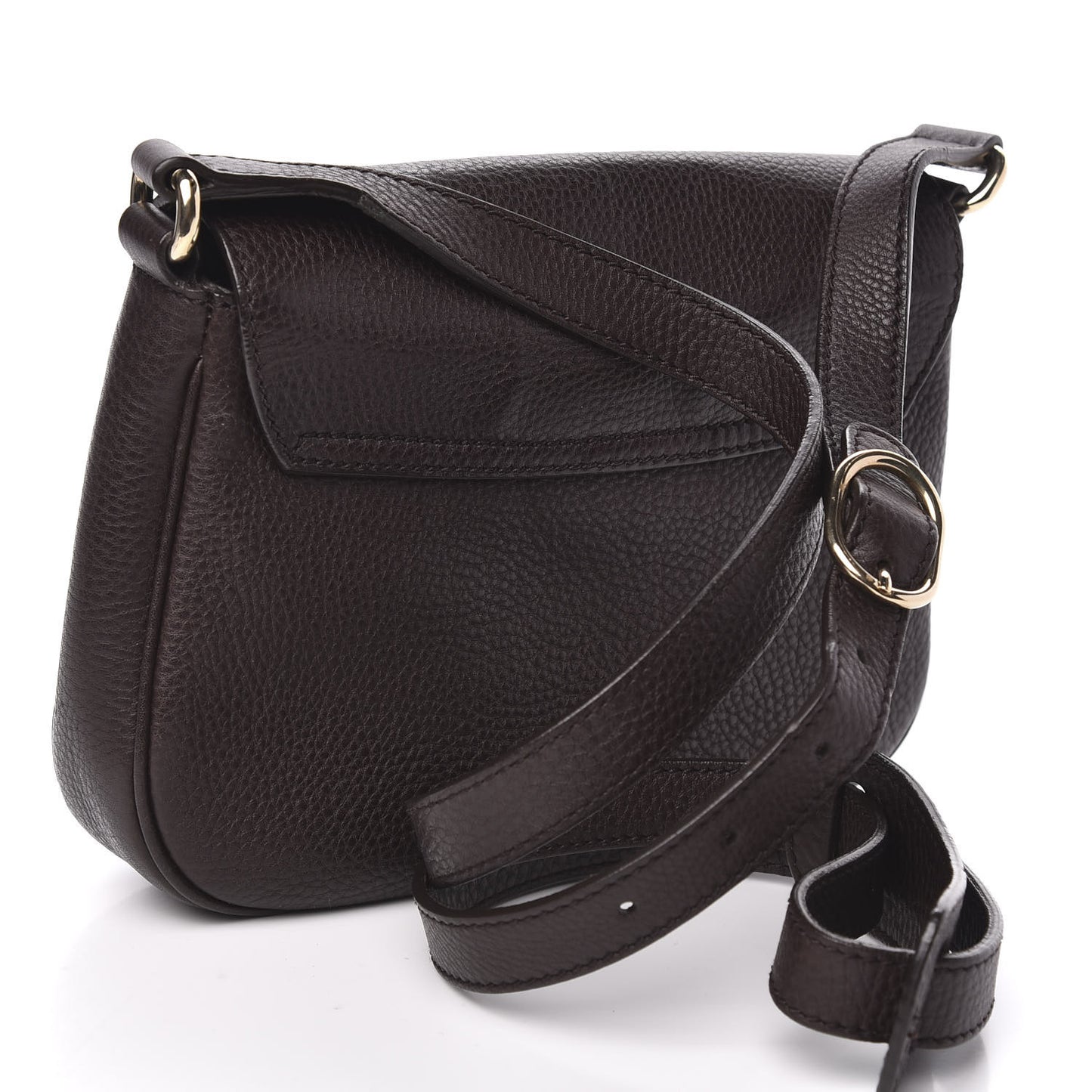Pebbled Calfskin Web Small Dressage Shoulder Bag Dark Brown