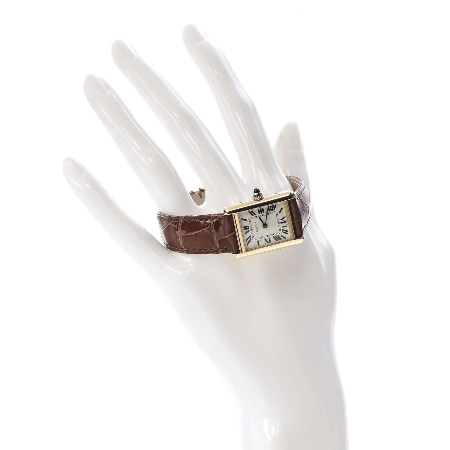 Cartier 18K Yellow Gold Alligator 22mm Tank Louis Quartz Watch Brown 2 of 8