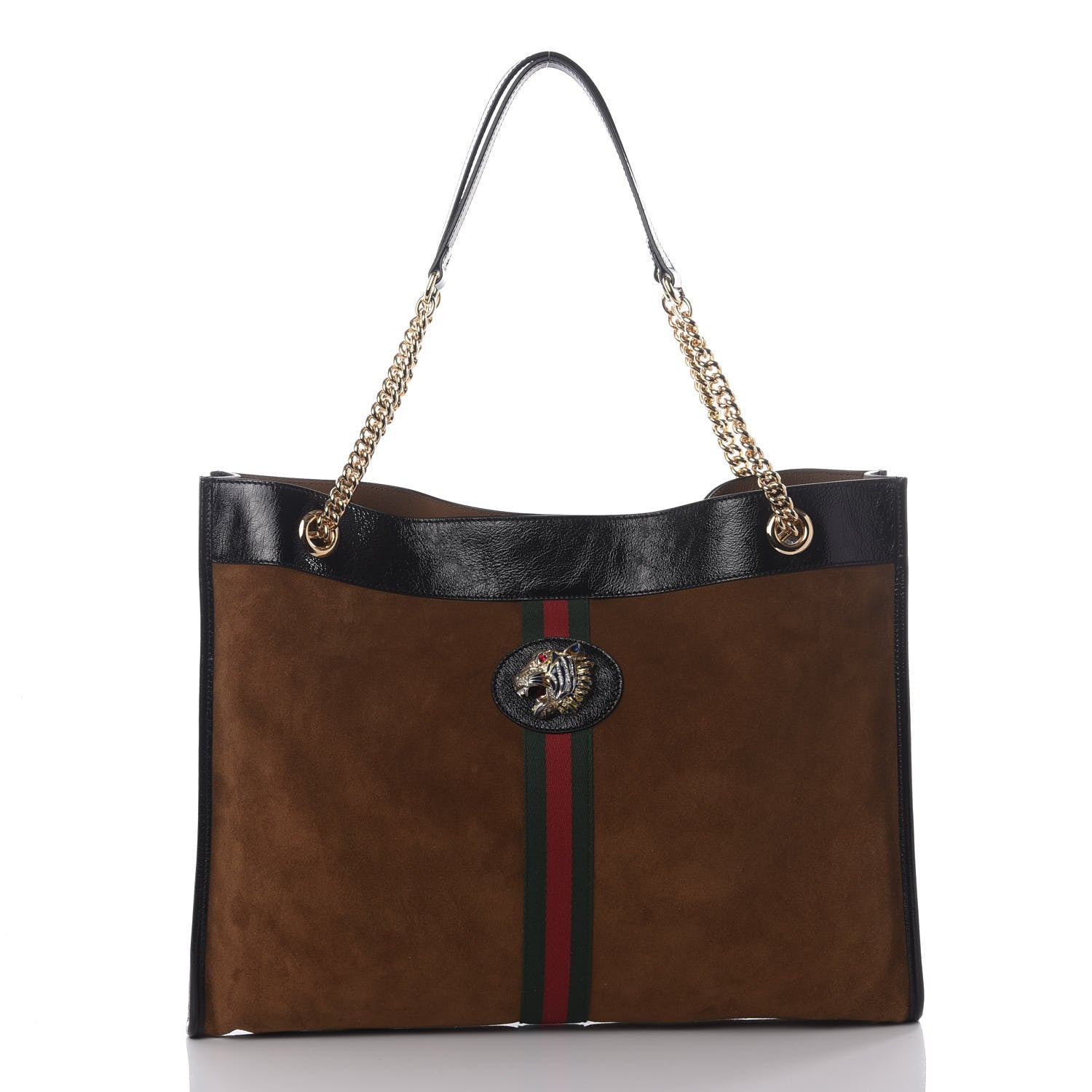 Gucci Suede Patent Large Rajah Chain Tote Nocciola Black 2 of 11