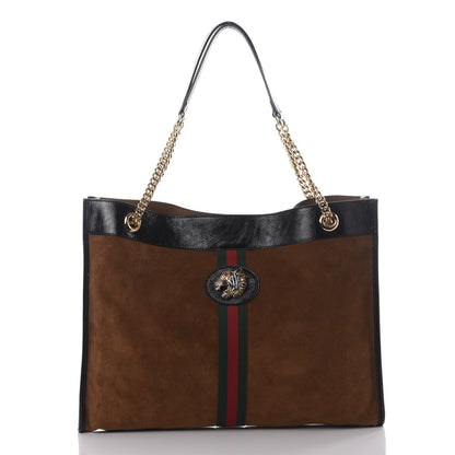 Gucci Suede Patent Large Rajah Chain Tote Nocciola Black 2 of 11