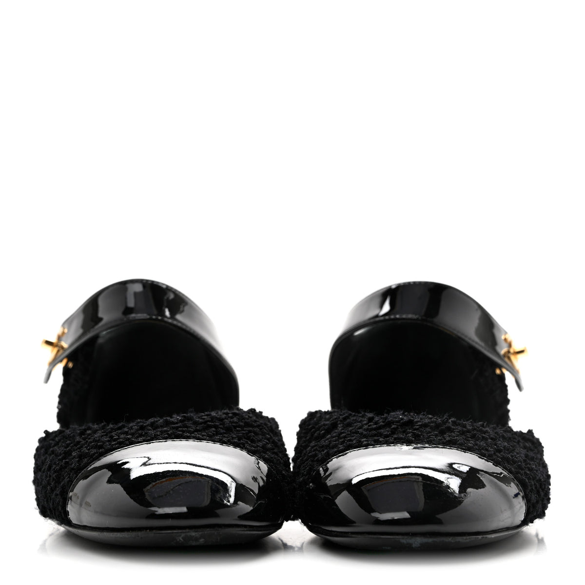Tweed Patent Cap Toe Ballerina Flats 37.5 Black