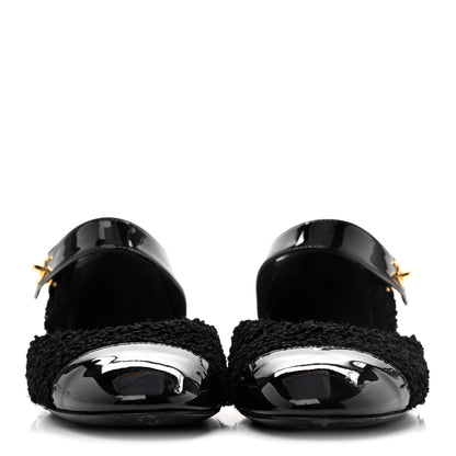 Chanel Tweed Patent Cap Toe Ballerina Flats 37.5 Black 3 of 11