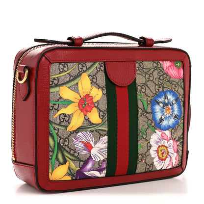 Gucci GG Supreme Monogram Flora Web Small Ophidia Top Handle Shoulder Bag Hibiscus Red 3 of 12
