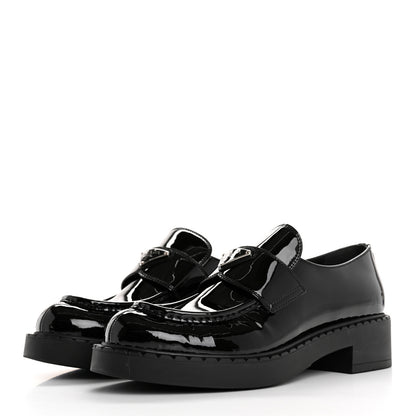 Prada Vernice Metal Triangle Logo 50mm Loafers 39.5 Black 4 of 10