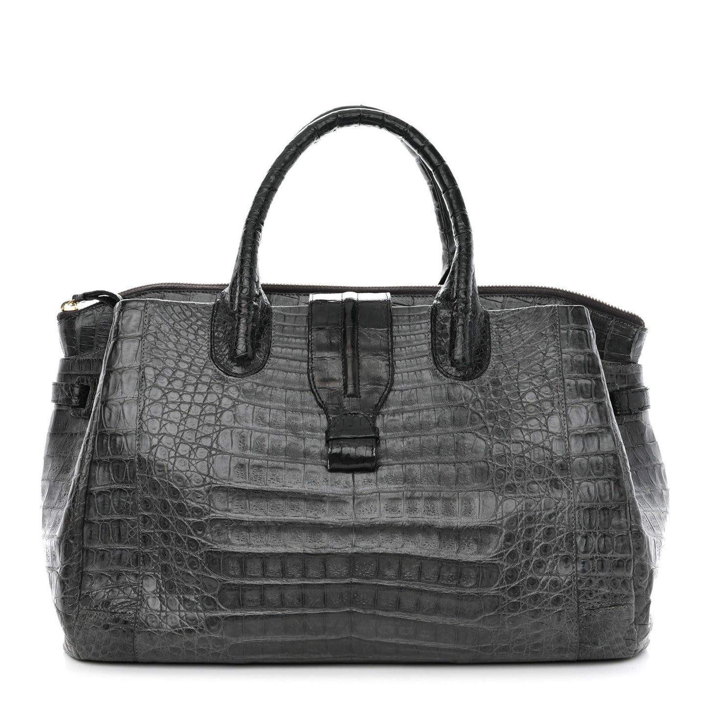 Crocodile Top Handle Satchel Dark Grey